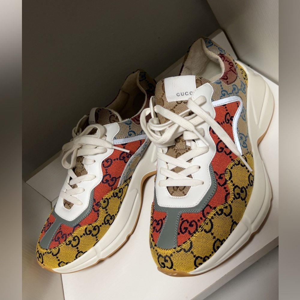 Gucci Multicolor GG Canvas Rhyton Sneakers in Yellow, Red, Gray, White